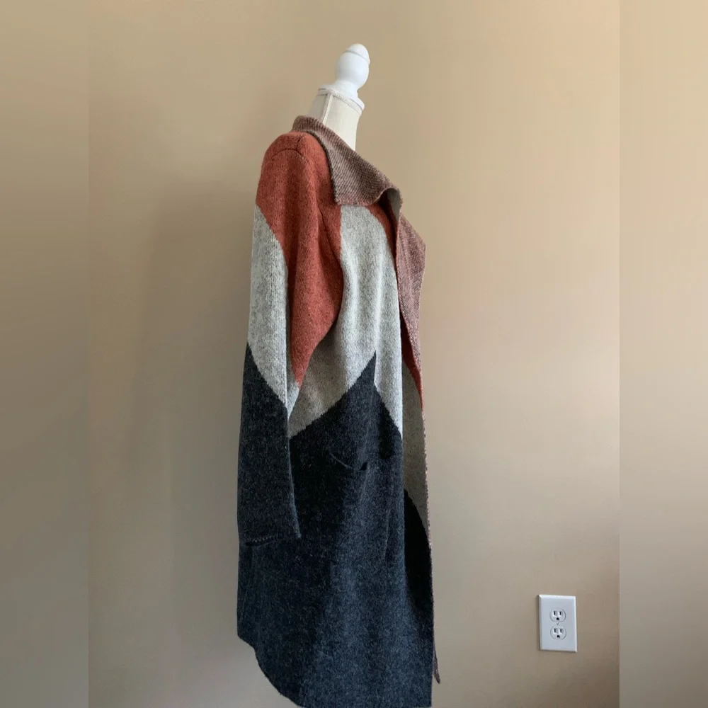 Color Block Coatigan Sweater Cardigan - Picture 3 of 10